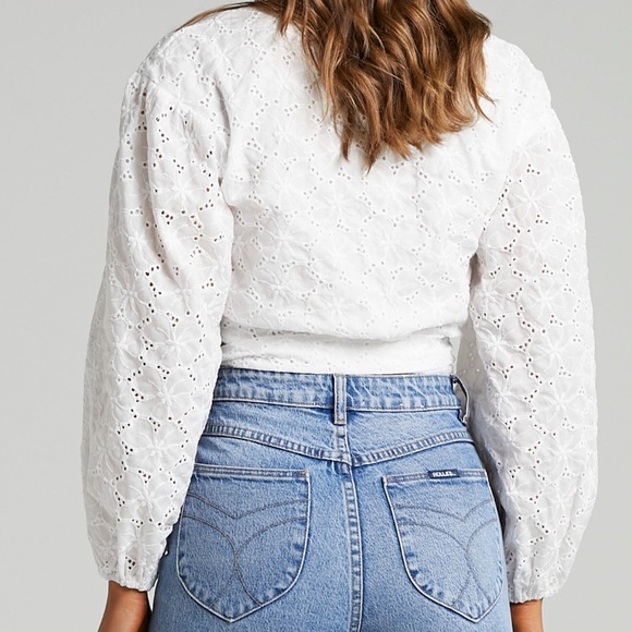 Curve Embroidered Wrap Top in White - Picture 7 of 8